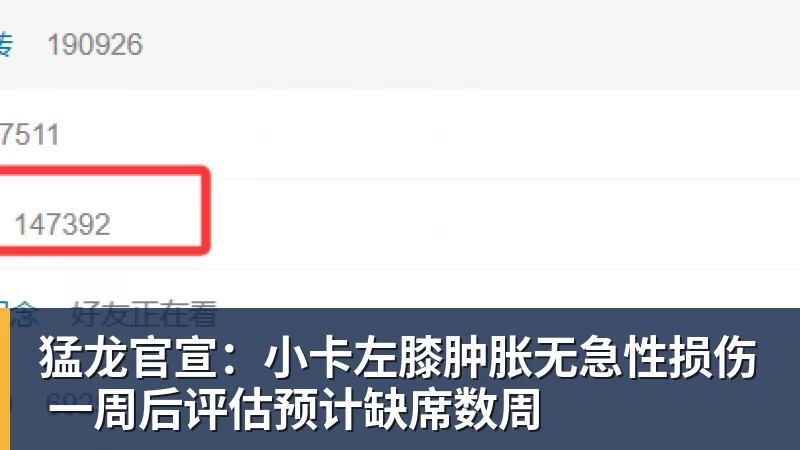猛龙官宣:小卡左膝肿胀无急性损伤 一周后评估预计缺席数周